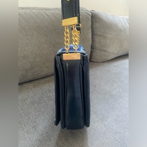 Vintage Needlepoint and Leather Blue Shoulder Bag - Picture 5 of 11